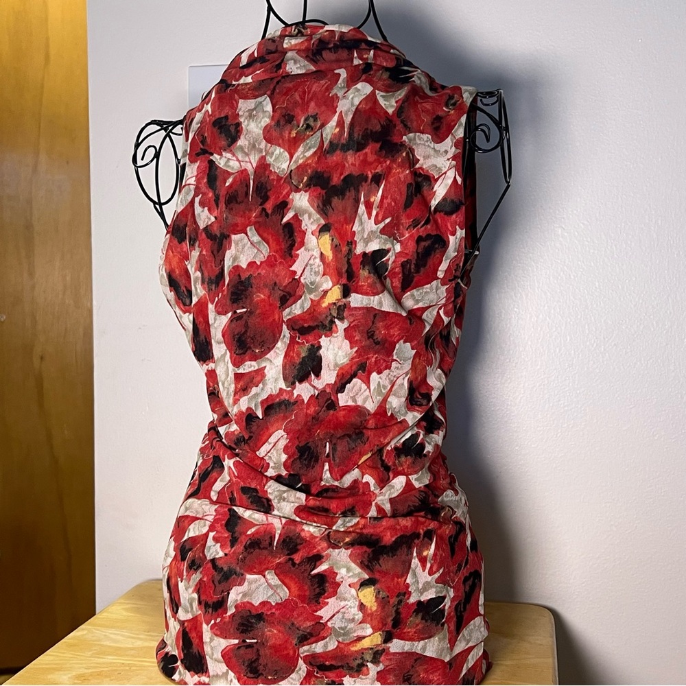 Classiques Entier y2k silk Red and Black Floral ruffle sleeveless Blouse size M - Picture 6 of 9